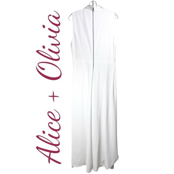 NWT ALICE + OLIVIA Bebe White Shawl Collar Split Leg Sleeveless Jumpsuit Size 12 - Picture 5 of 14